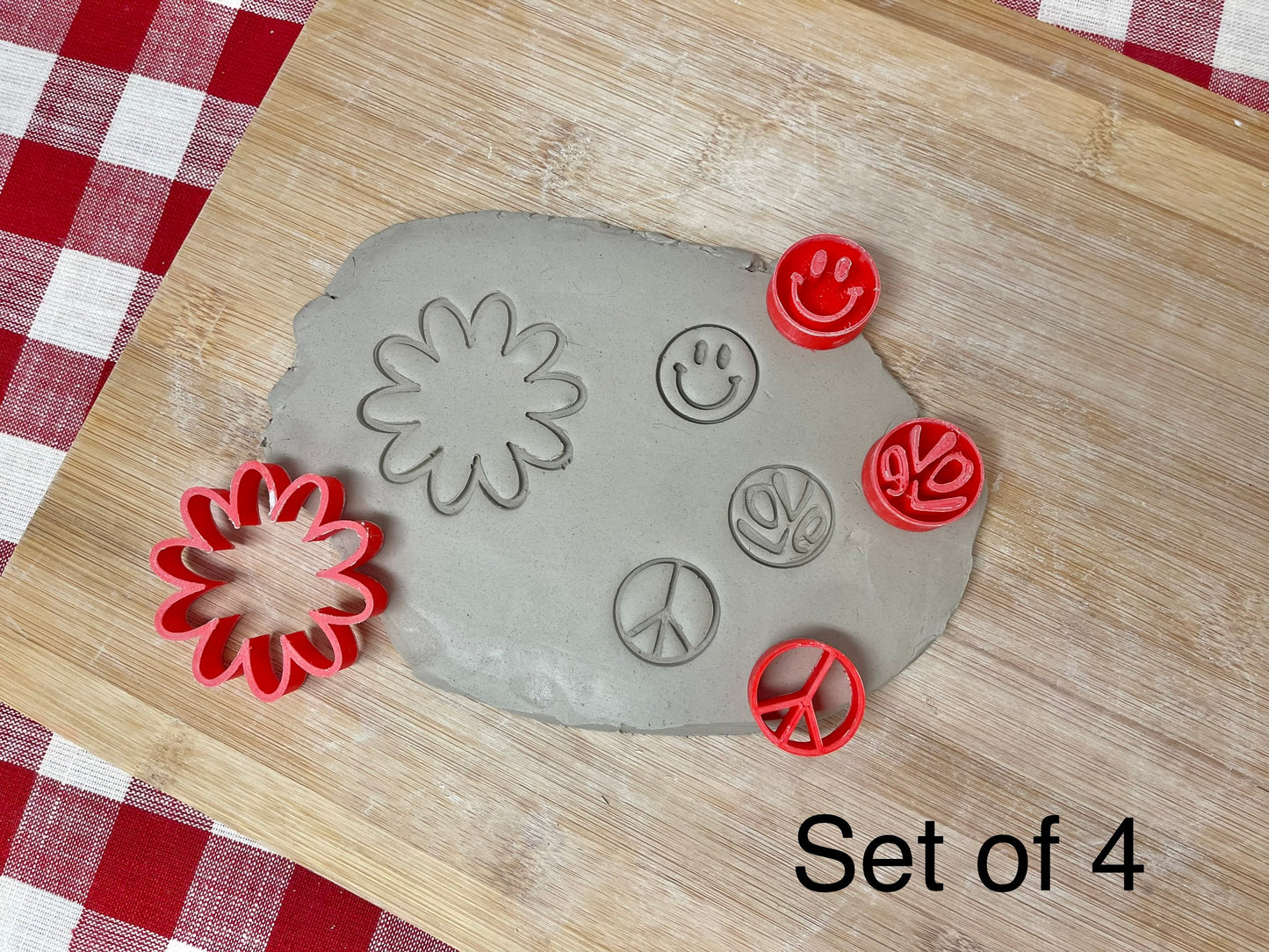 Retro Daisy set with center Love, Peace Sign, and Smilie Face Circle Stamp - from the May 2023 mystery box, plastic 3D printed, multiple sizes available