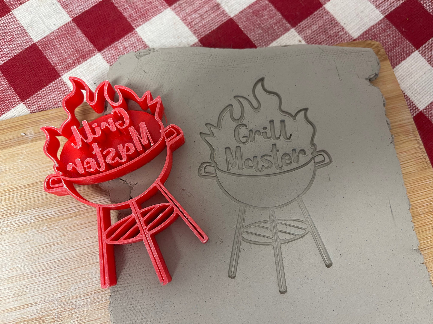 Pottery Stamp, Grill Master design, from the April 2023 mystery box, multiple sizes available