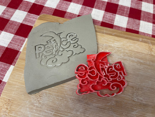 "Peace" word with Dove stamp - plastic 3d printed, multiple sizes available