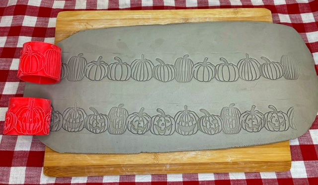 Pumpkin or Jack-o-Lantern Pottery Roller Set, Repeating pattern, 2 designs