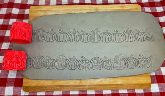 Pumpkin or Jack-o-Lantern Pottery Roller Set, Repeating pattern, 2 designs