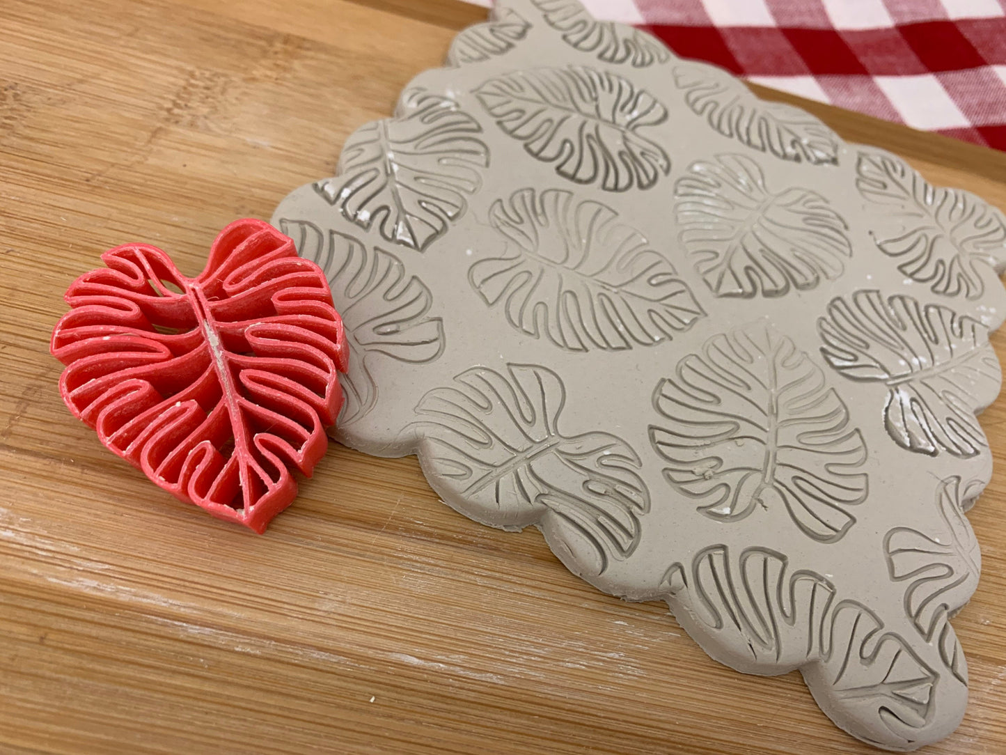 Monstera Design, Pottery Stamp or Stencil w/ optional cutter - plastic 3d printed, multiple sizes available