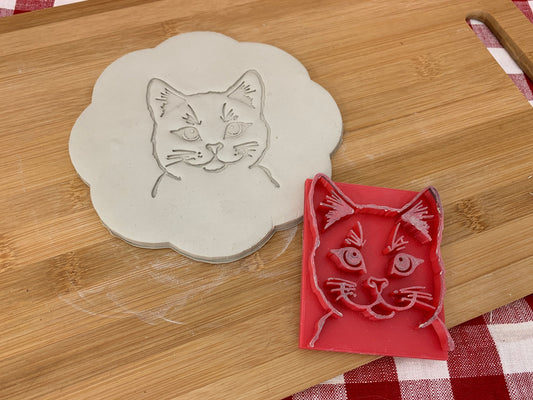 Cat Face pottery stamp - plastic 3D, multiple sizes