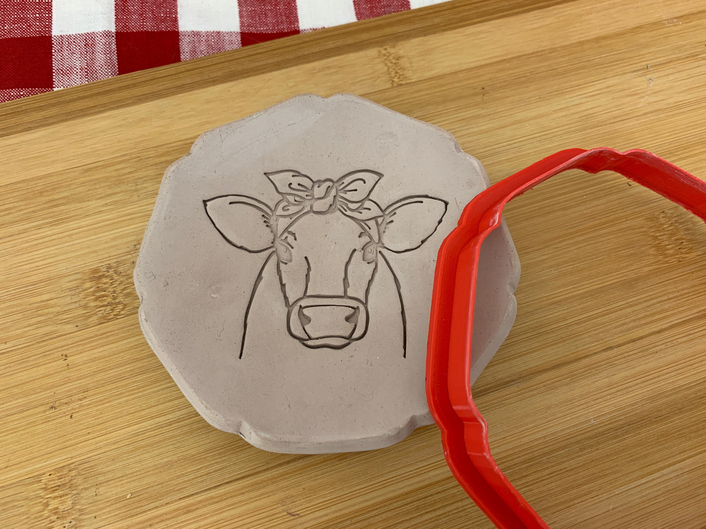 Pottery Stamp, cow face with bandana design - multiple sizes