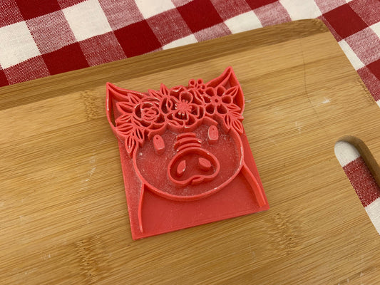 Pottery Stamp, pig face with floral wreath design - multiple sizes