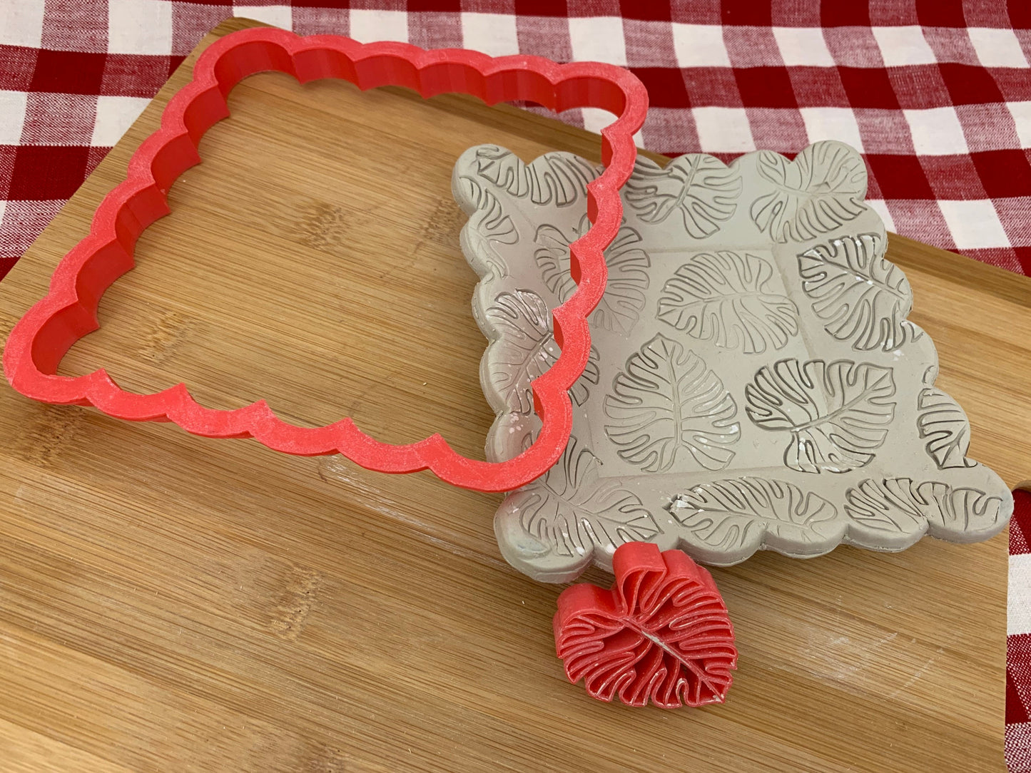 Monstera Design, Pottery Stamp or Stencil w/ optional cutter - plastic 3d printed, multiple sizes available