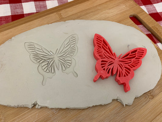 Butterfly design, pottery stamp or stencil w/ optional cutter - plastic 3D printed, multiple sizes