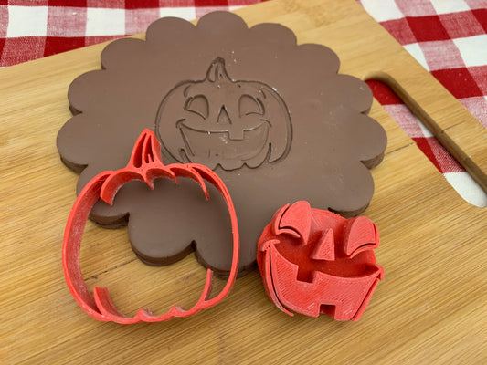Pottery Stamp, Halloween pumpkin round w/ optional face design - multiple sizes