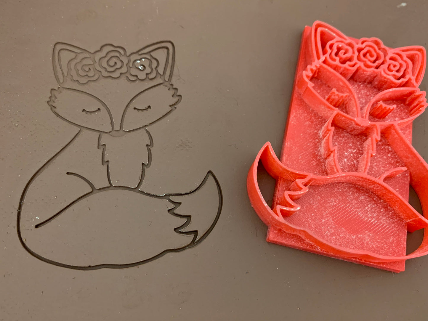 Pottery Stamp, Fox w/ flowers design - multiple sizes available