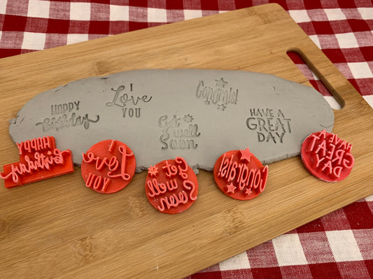 Pottery Stamp, Greeting design, Each or Set - multiple sizes