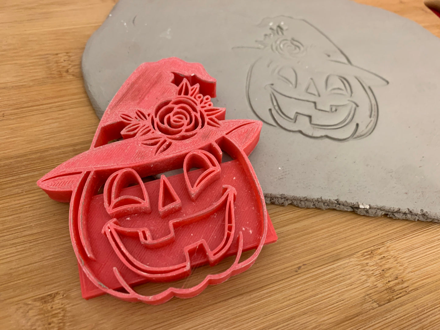 Pottery Stamp, Halloween pumpkin w/ witch hat design - multiple sizes
