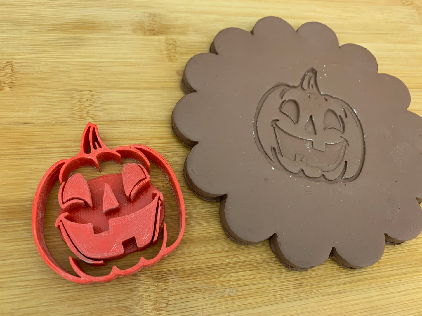 Pottery Stamp, Halloween pumpkin round w/ optional face design - multiple sizes