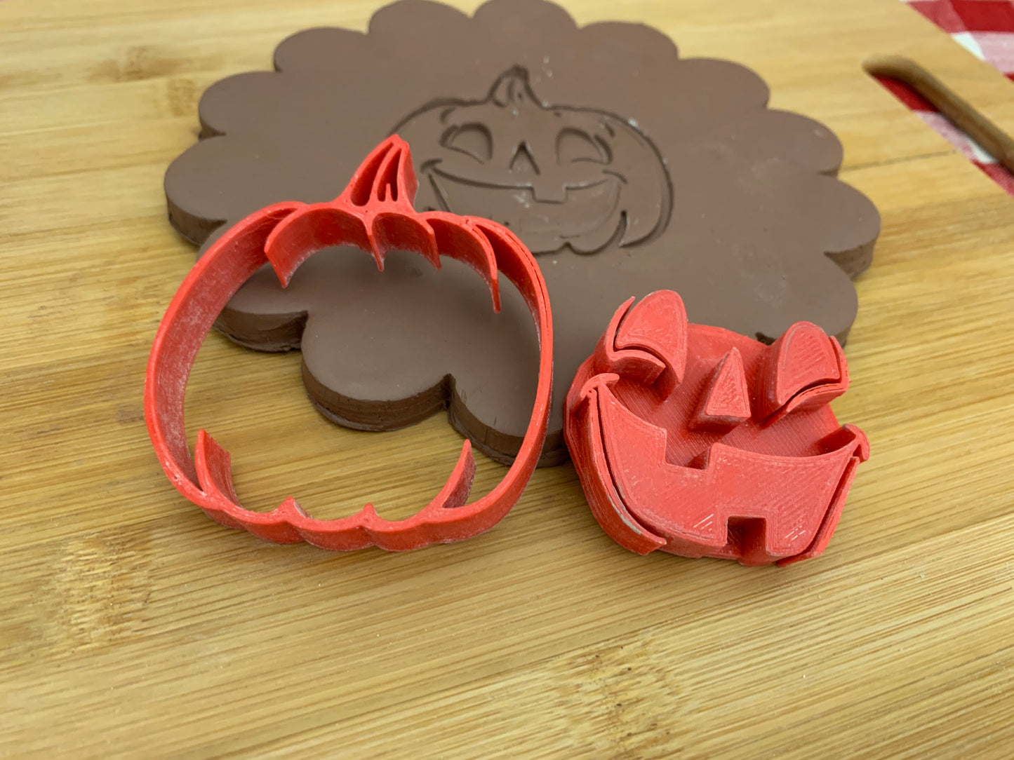 Pottery Stamp, Halloween pumpkin round w/ optional face design - multiple sizes