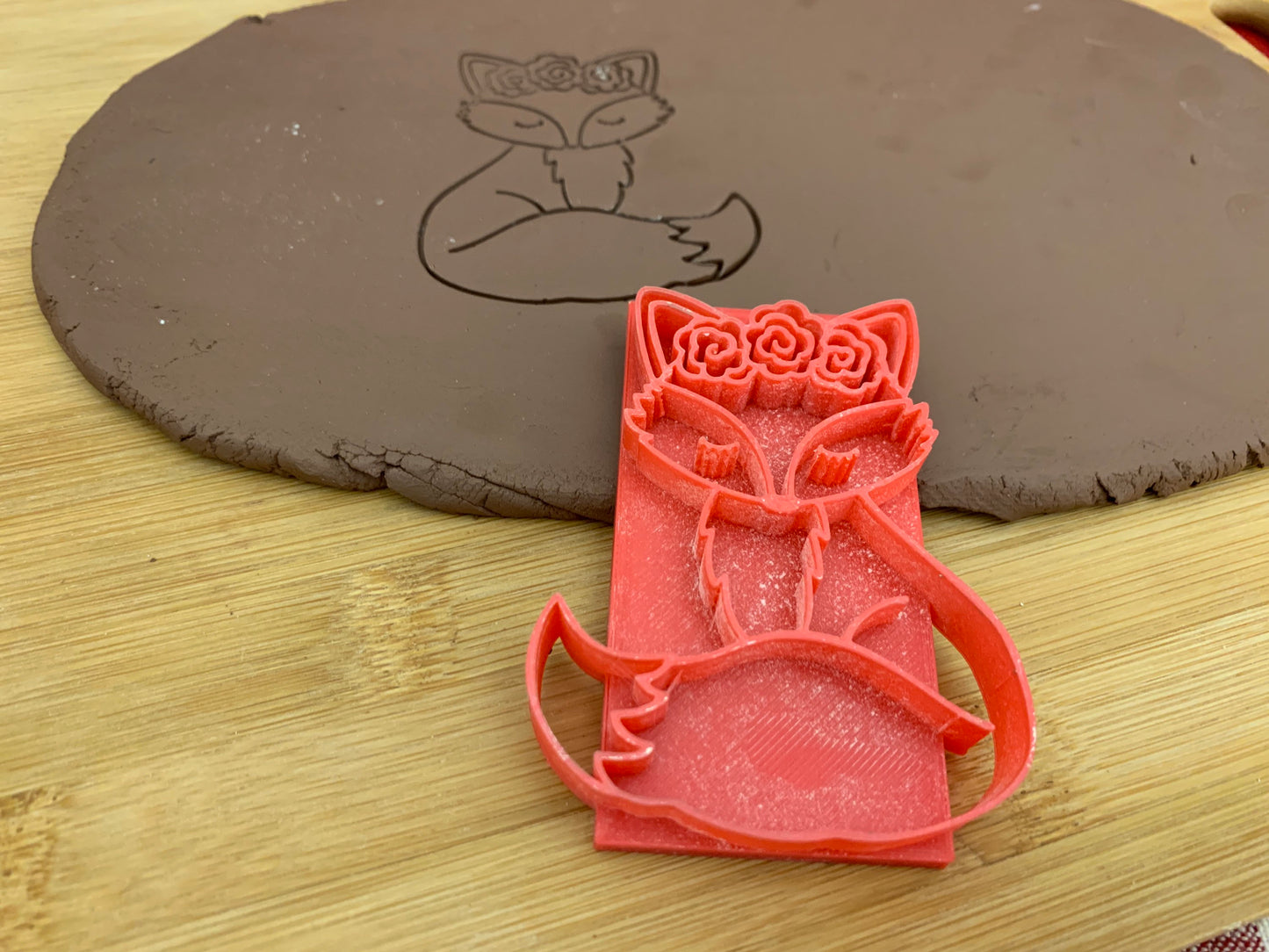 Pottery Stamp, Fox w/ flowers design - multiple sizes available