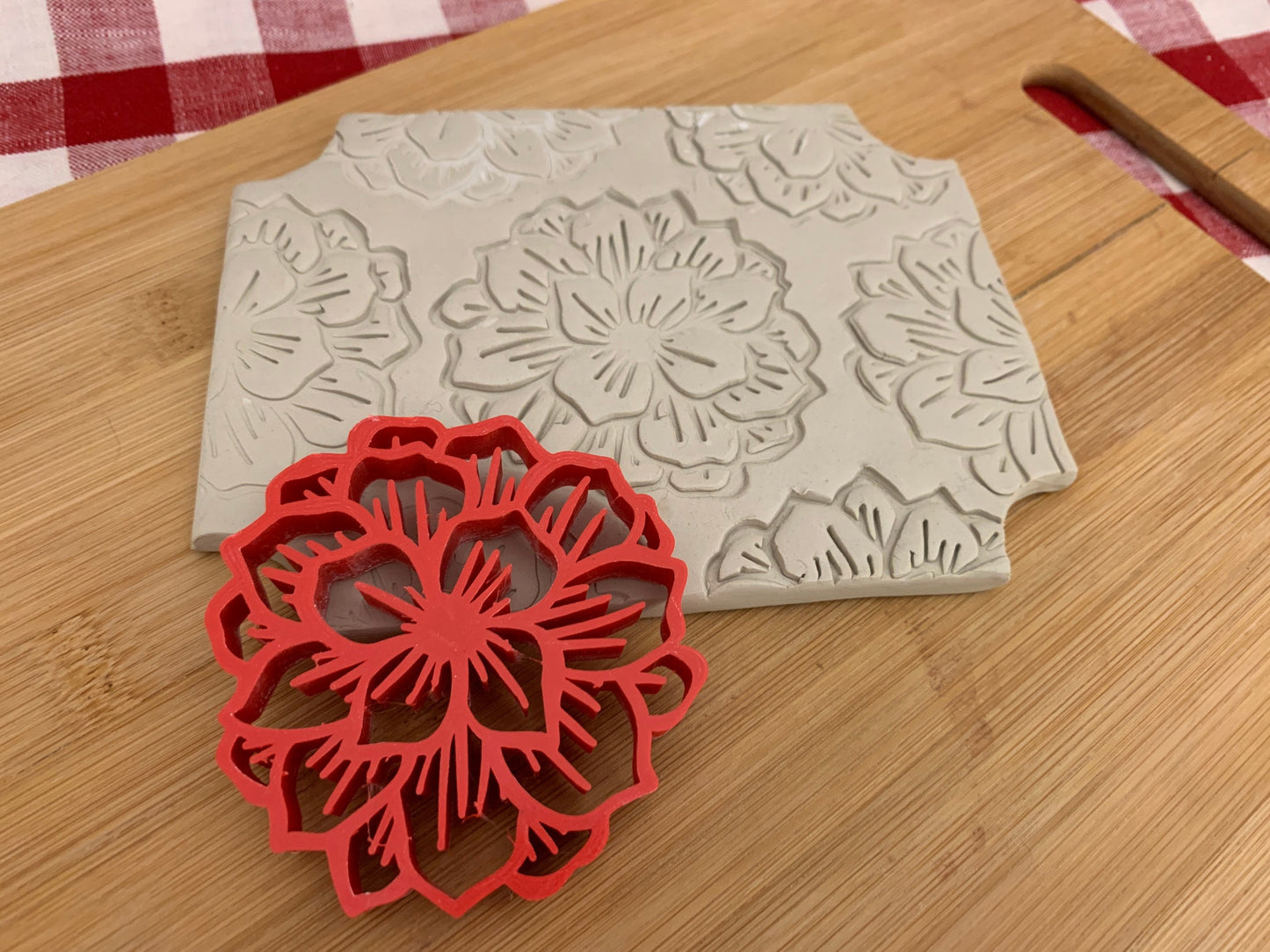 Flower Bunch Pottery Stamp or Stencil w/ optional cutter - Plastic 3d printed, multiple sizes available