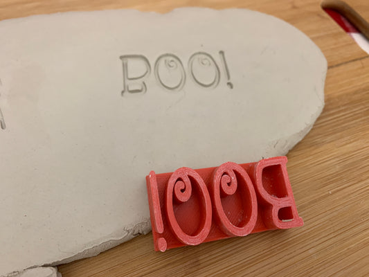 Halloween "BOO" word stamp - plastic 3D printed, multiple sizes