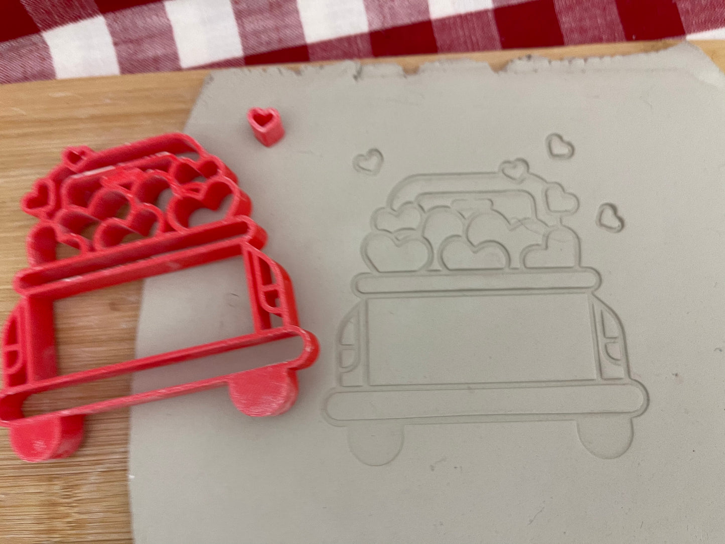 Pottery Stamp, Vintage Truck with hearts design - multiple sizes