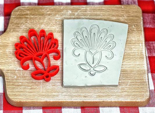 Henna Lotus Crown, Pottery Stamp - plastic 3d printed, multiple sizes available