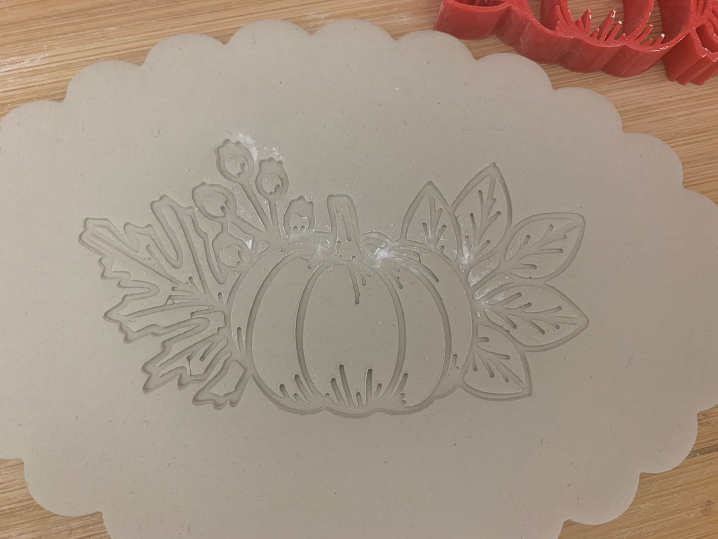 Pottery Stamp, Fall pumpkin w/ leaves design - multiple sizes