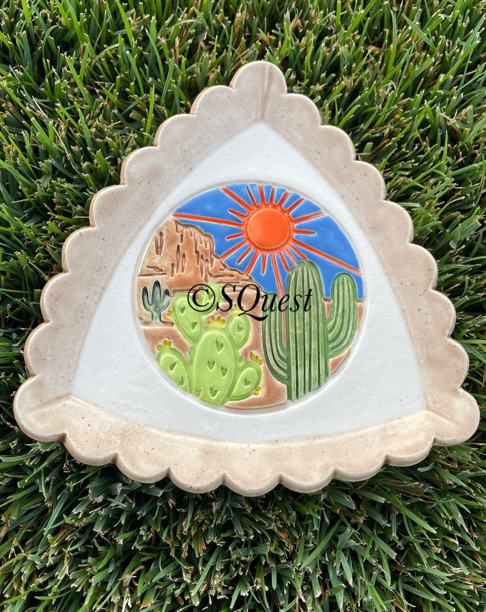 Cactus Desert Scene Pottery Stamp - plastic 3d printed, multiple sizes available