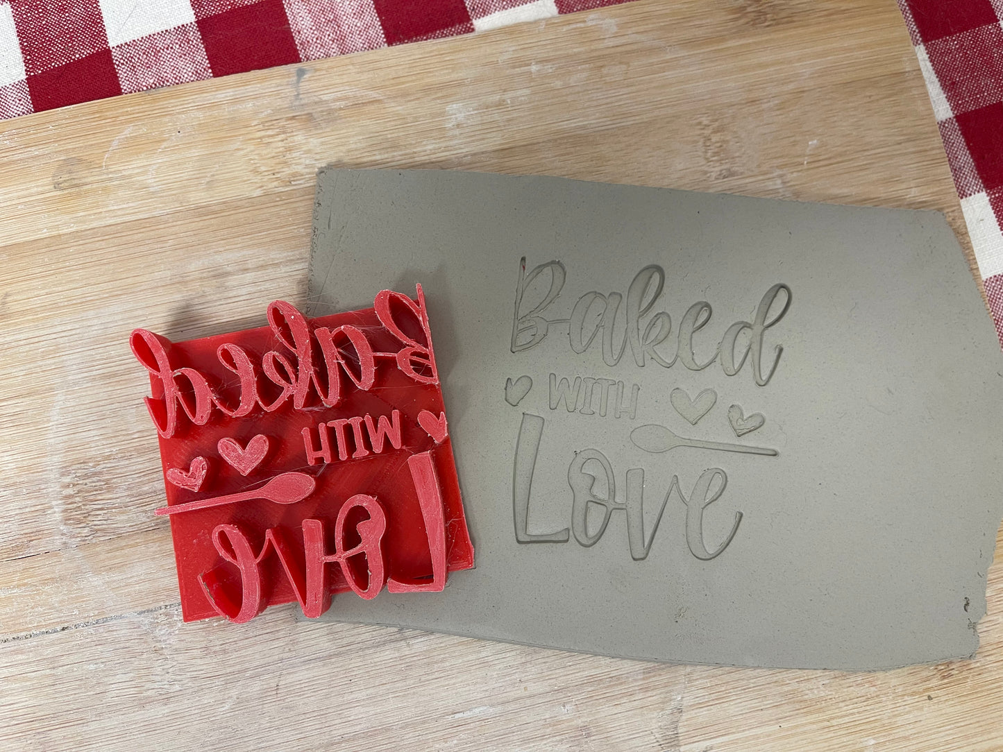 "Baked with Love" (Spoon) word stamp - plastic 3D printed, multiple sizes