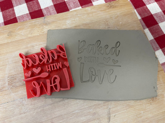 "Baked with Love" (Spoon) word stamp - plastic 3D printed, multiple sizes