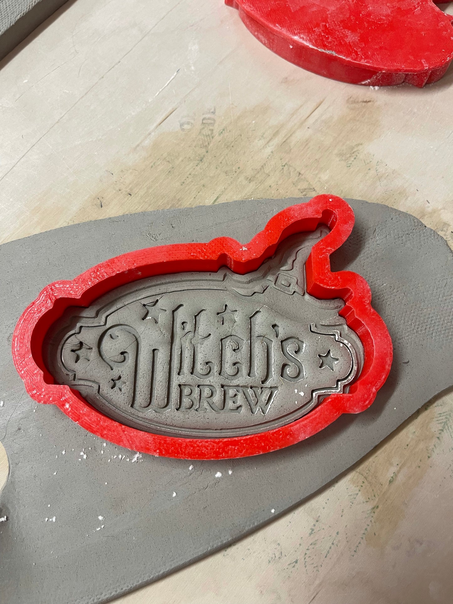 "Witch's Brew" word stamp, w/ optional ornament cutter - plastic 3D printed, multiple sizes