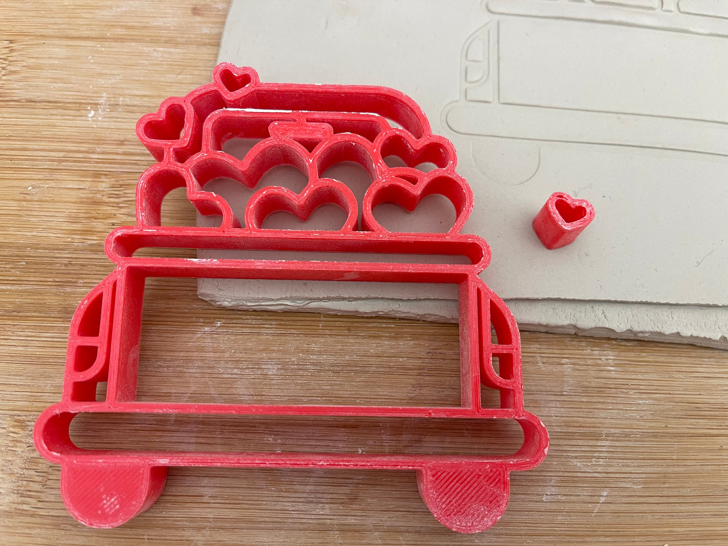 Pottery Stamp, Vintage Truck with hearts design - multiple sizes
