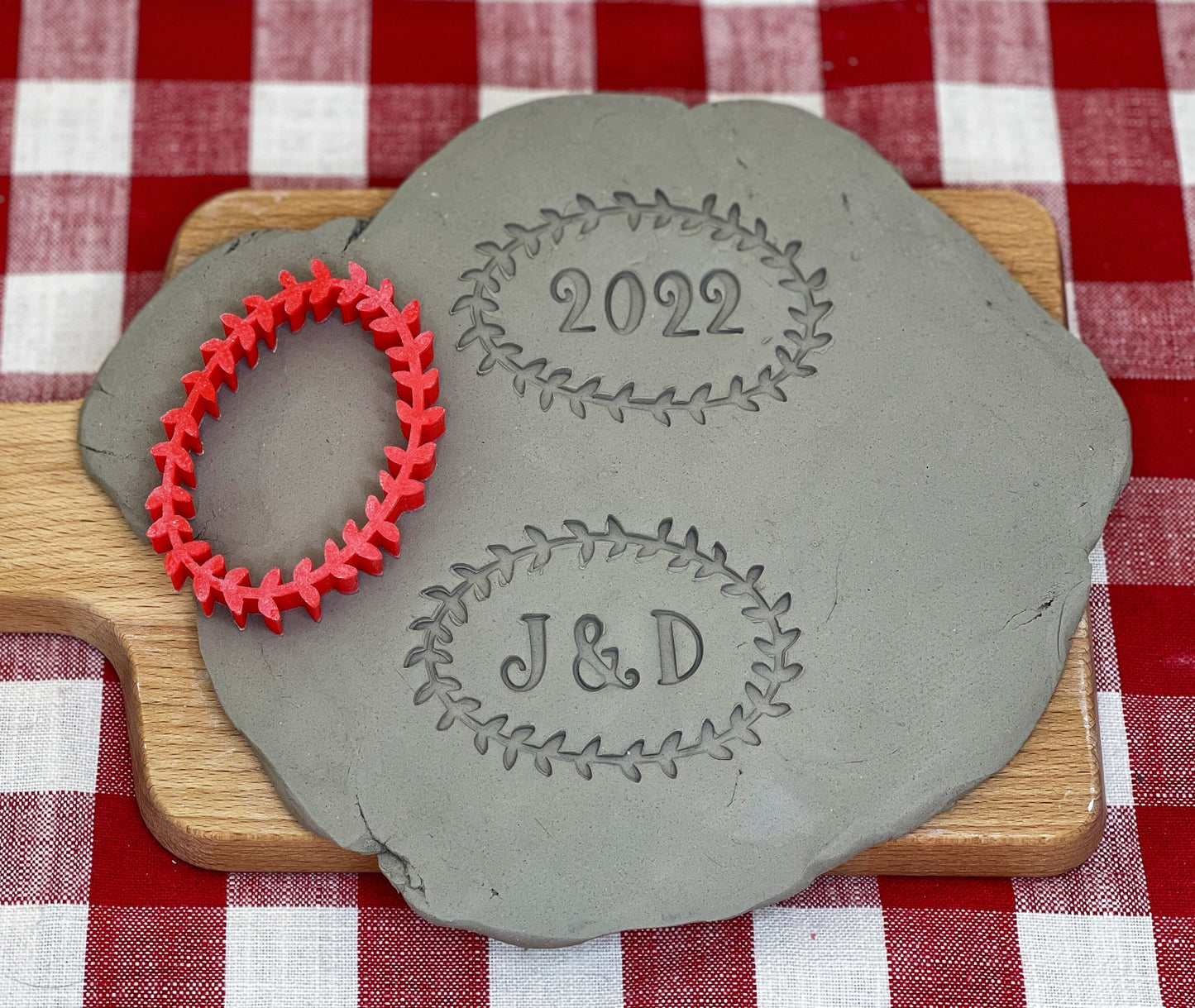 Pottery stamp, Name Frame 1 design, oval wreath, Frame Your Name - Multiple Sizes
