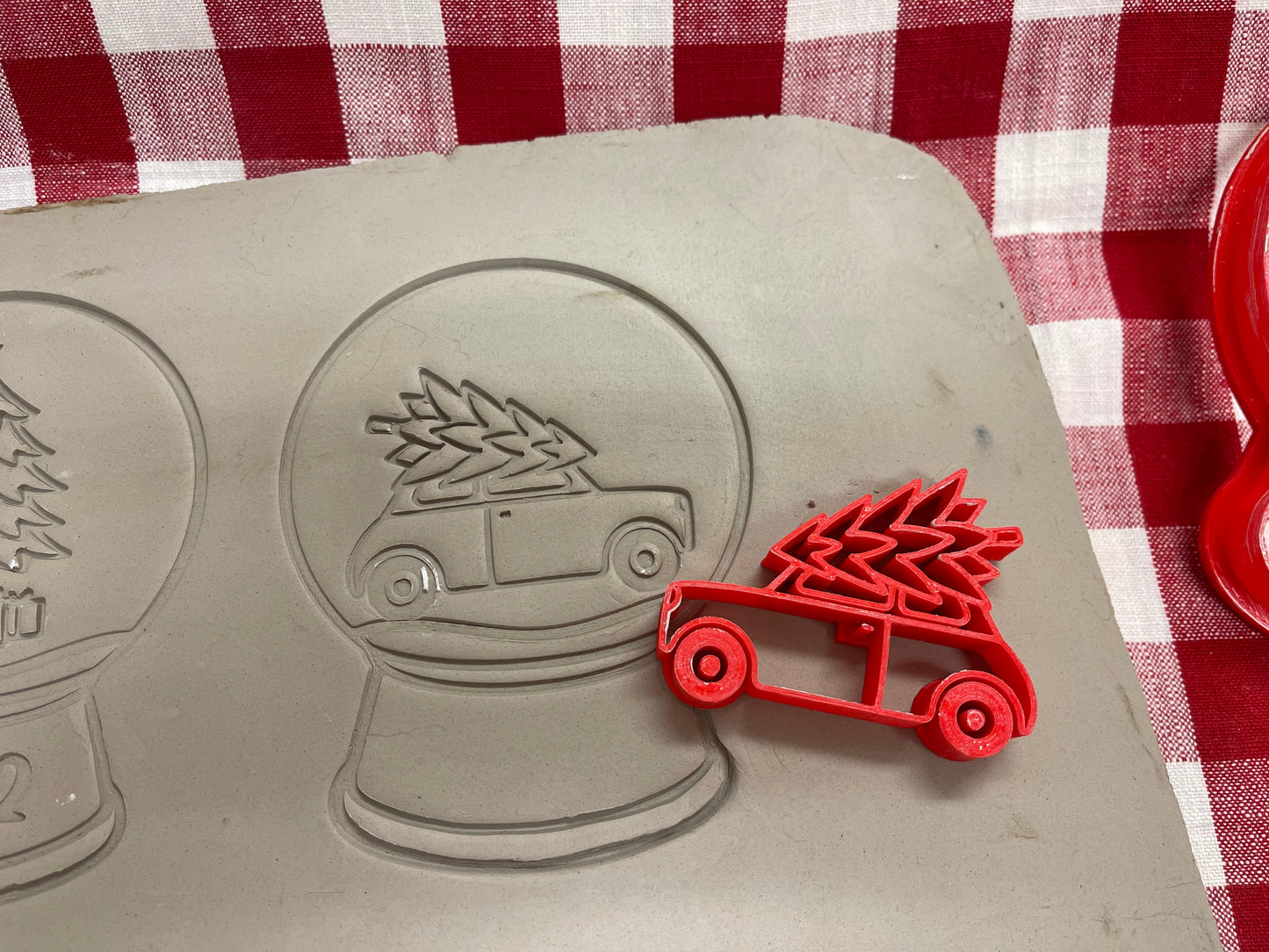 Pottery Stamp, Christmas Snow Globe designs, with multiple designs and optional cookie cutter ornament, as a set or individual - multiple sizes