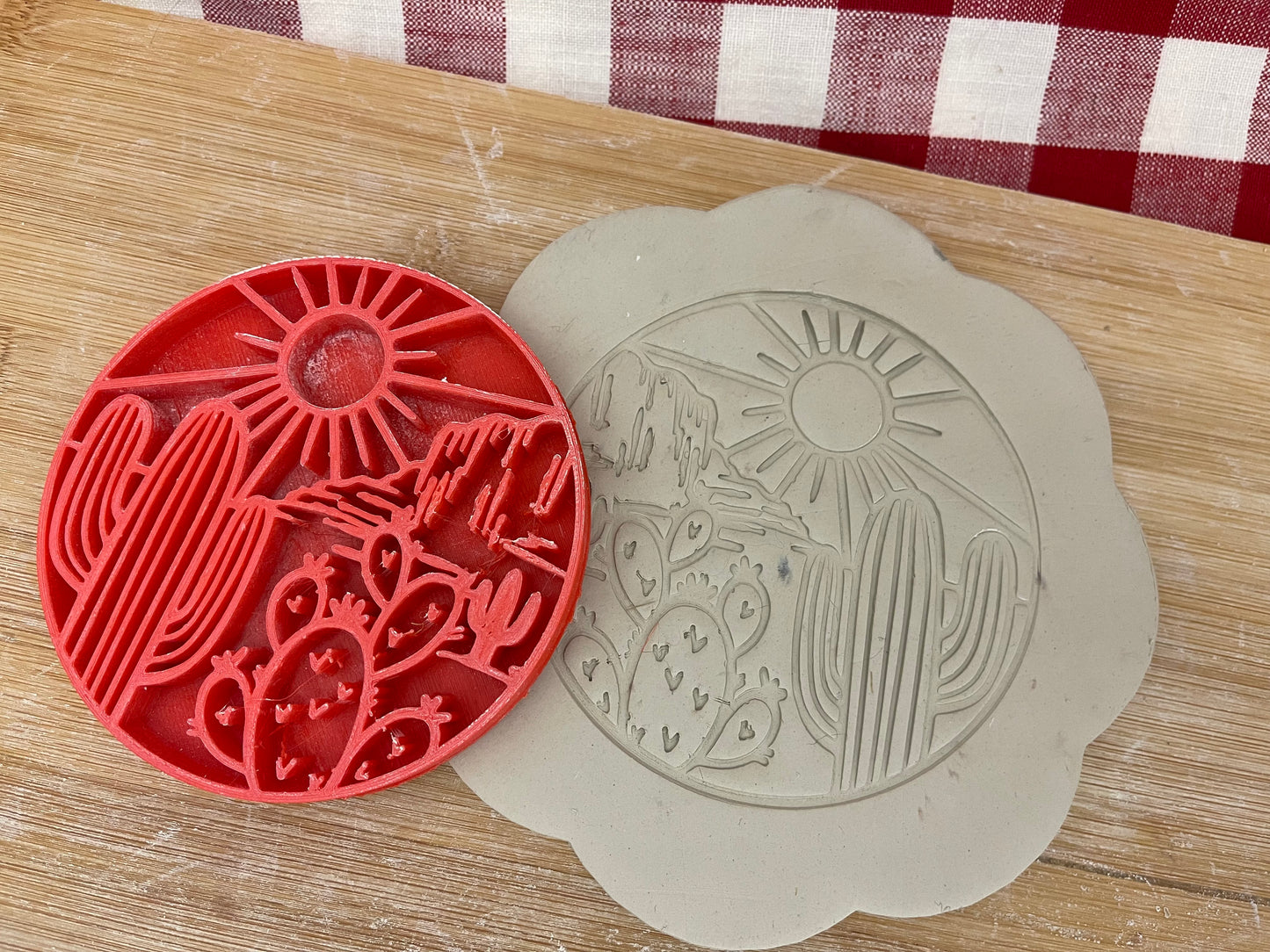 Cactus Desert Scene Pottery Stamp - plastic 3d printed, multiple sizes available