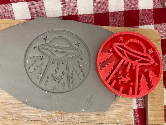 UFO, Alien abduction scene stamp - plastic 3D printed, multiple sizes