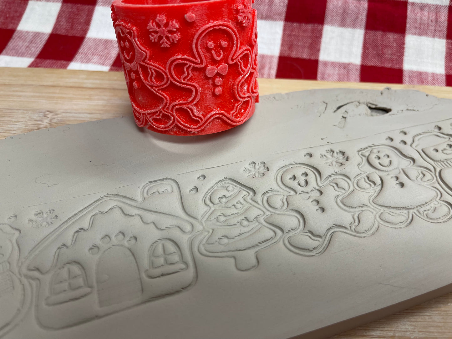 NEW size added - Christmas Gingerbread Cookies Pottery Roller - Border Stamp, Repeating Pattern, Plastic 3D printed