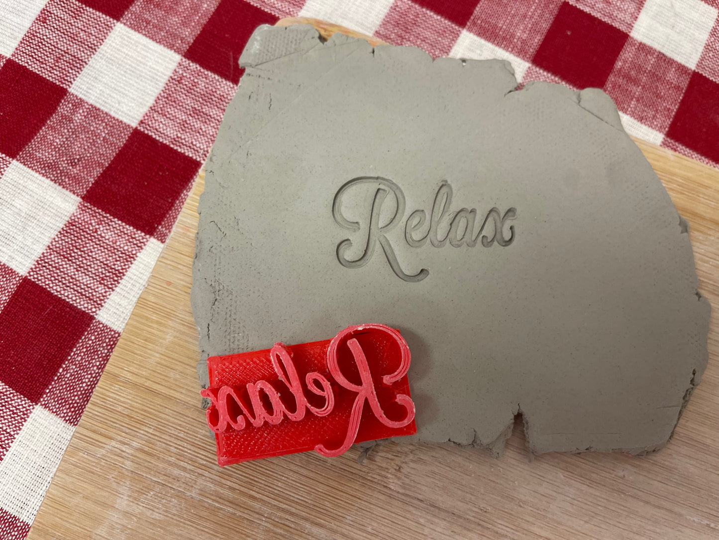 "Relax" word stamp - March 2023 mystery box, plastic 3D printed. multiple sizes available