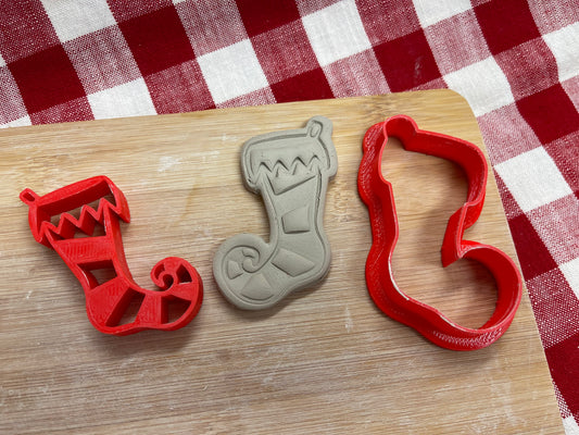 Pottery Stamp, Stocking design, w/ optional ornament cutter - multiple sizes