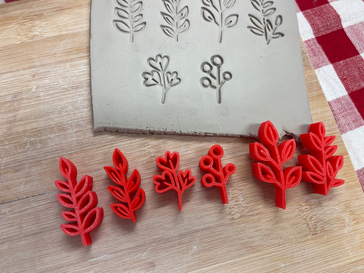 Autumn Elements Stamp Series - Mini Greenery/Branches design set of 6, plastic 3D printed, Pottery Tool