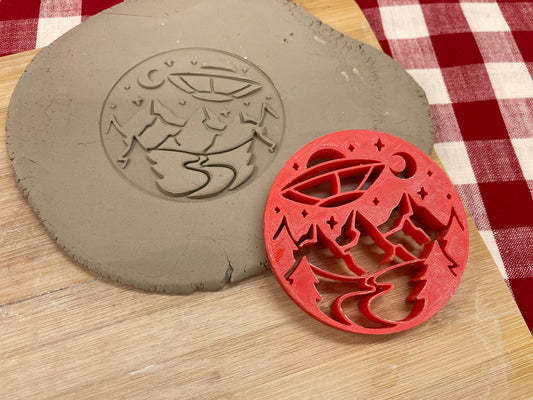 UFO Mountain scene stamp - plastic 3D printed, multiple sizes