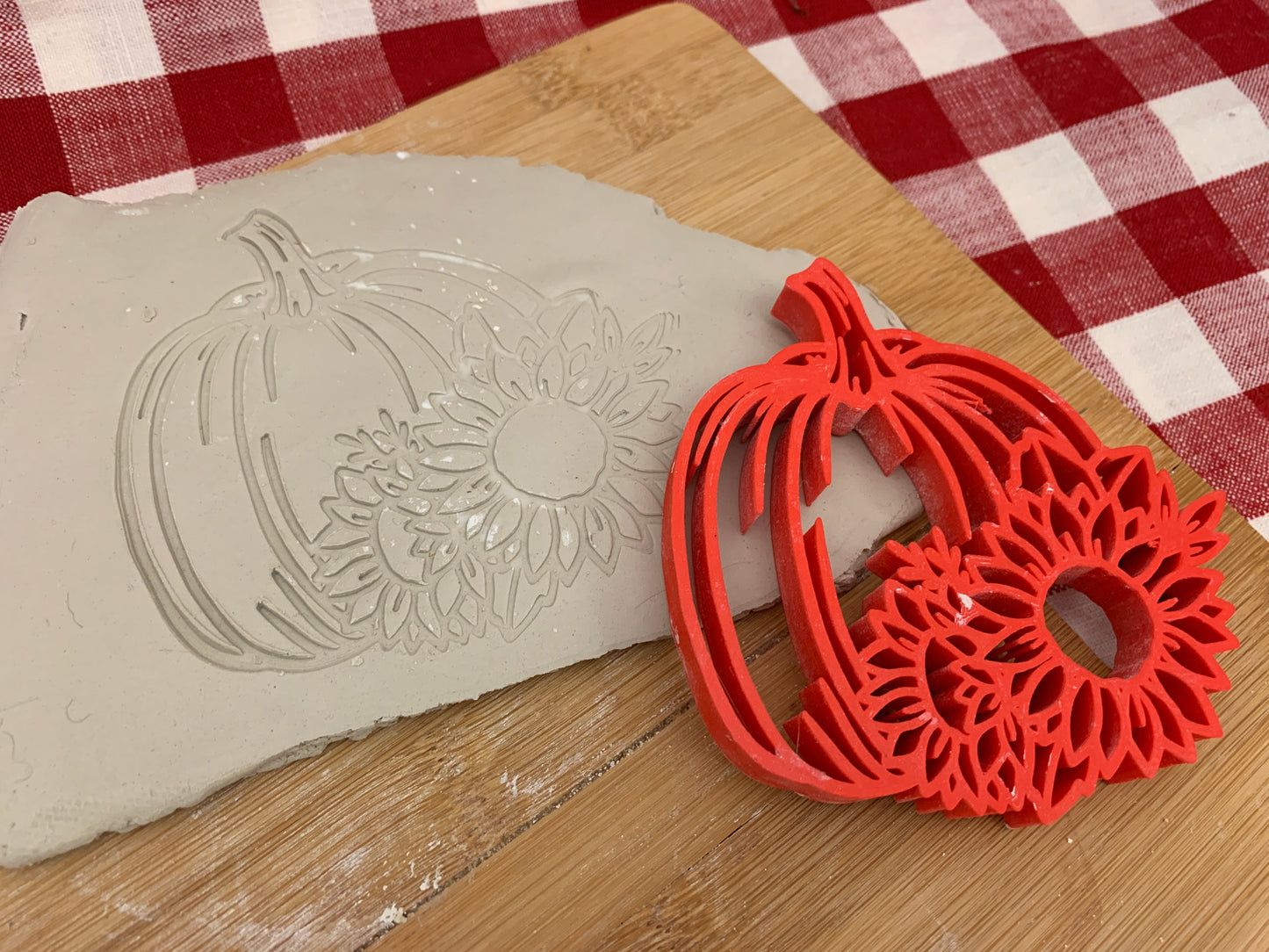 Pottery Stamp, Fall pumpkin w/ sunflower design - multiple sizes