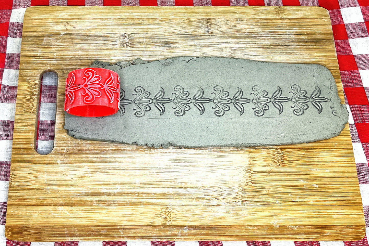 Henna Flourish Pottery Roller - Border Stamp, Repeating pattern, Plastic 3d printed