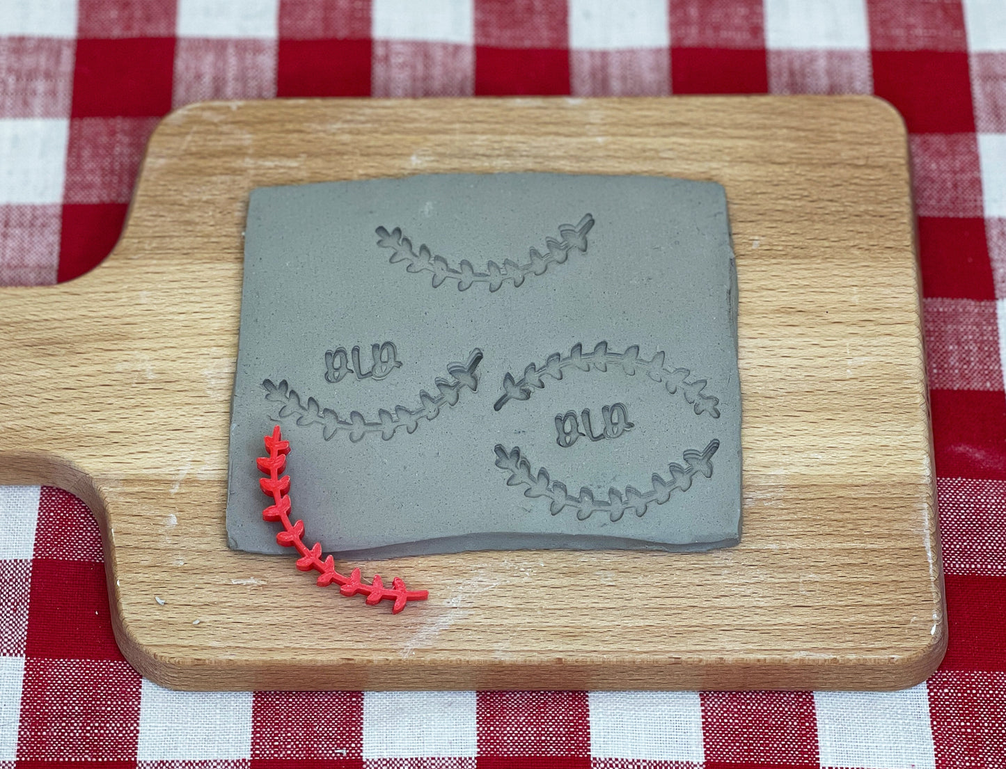 Pottery stamp, Name Frame 10 design, half wreath, Frame Your Name - Multiple Sizes