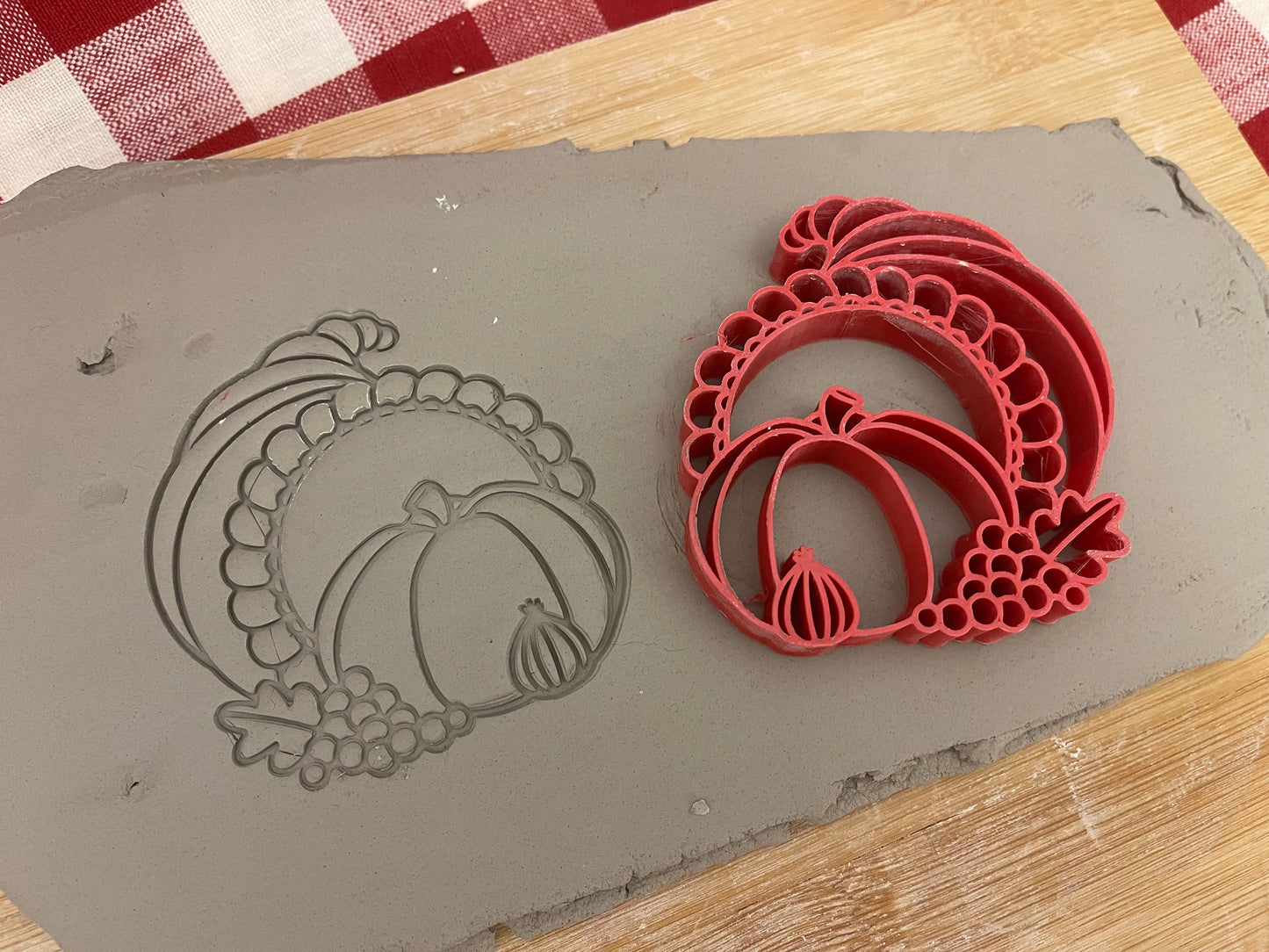 Cornucopia Design, Pottery Stamp or Stencil w/ optional cutter - plastic 3d printed, multiple sizes