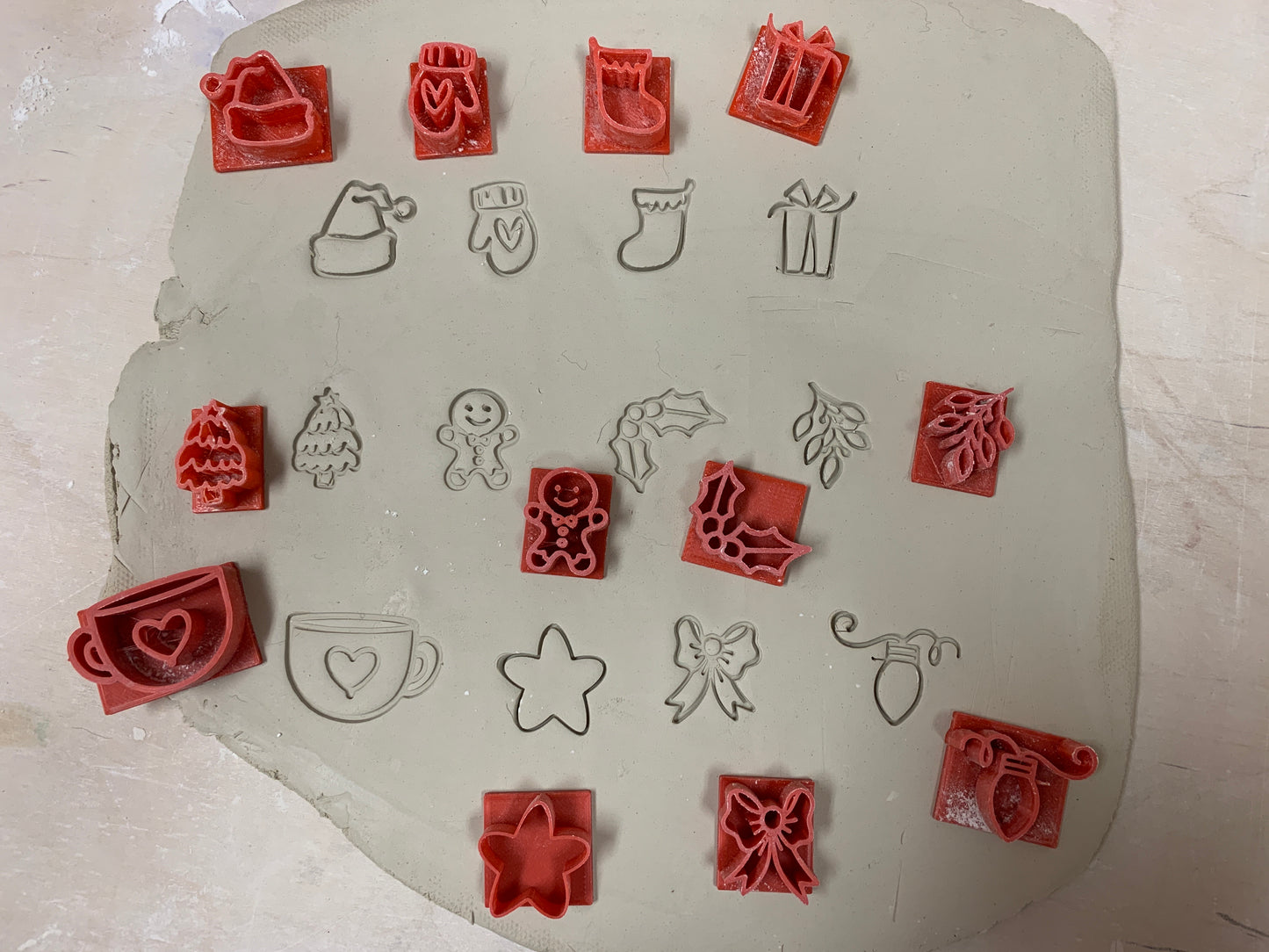 Pottery Stamp, Christmas casual Mini designs, Each or Set - multiple sizes