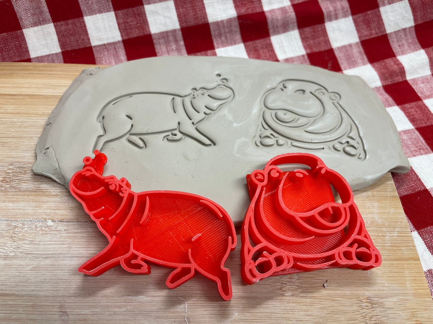 Pottery Stamp, Hippo Design, Each or set - multiple sizes