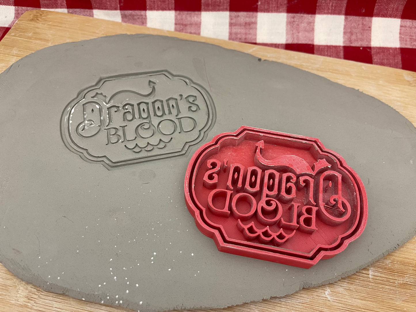 "Dragon’s Blood" word stamp w/ optional ornament cutter - plastic 3d printed, multiple sizes
