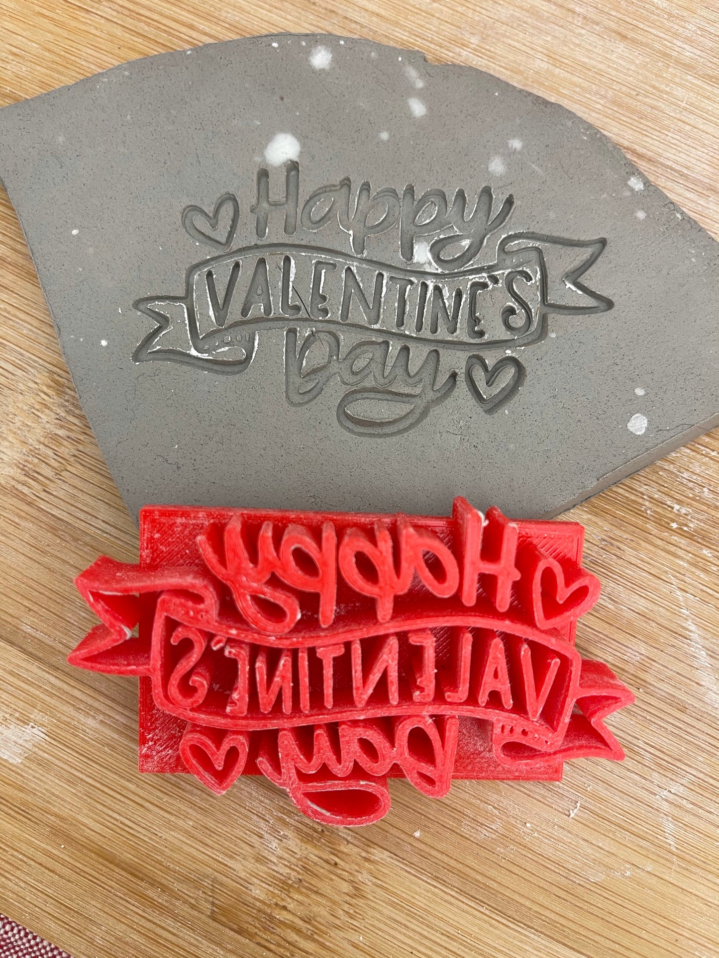 "Happy Valentine’s Day” pottery stamp - plastic 3d printed, multiple sizes available