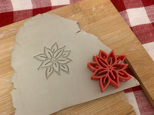 Poinsettia Design, Pottery Stamp or Stencil w/ optional cutter - plastic 3d printed, multiple sizes available