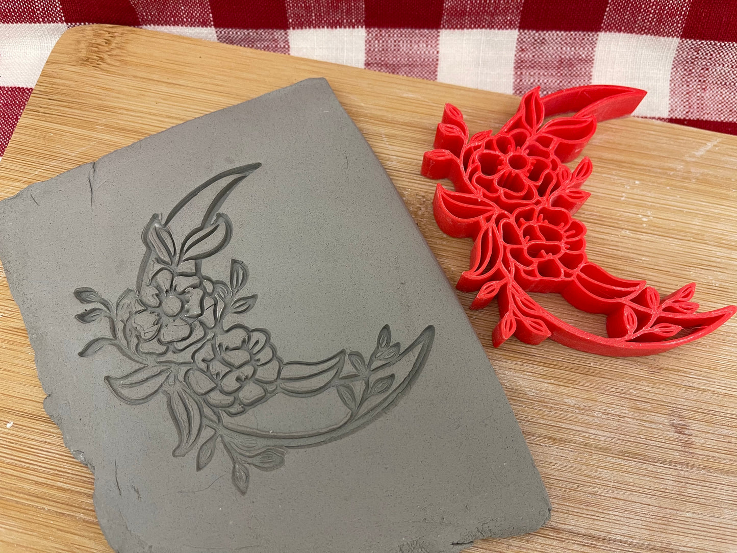 Floral Moon stamp - plastic 3D printed, multiple sizes