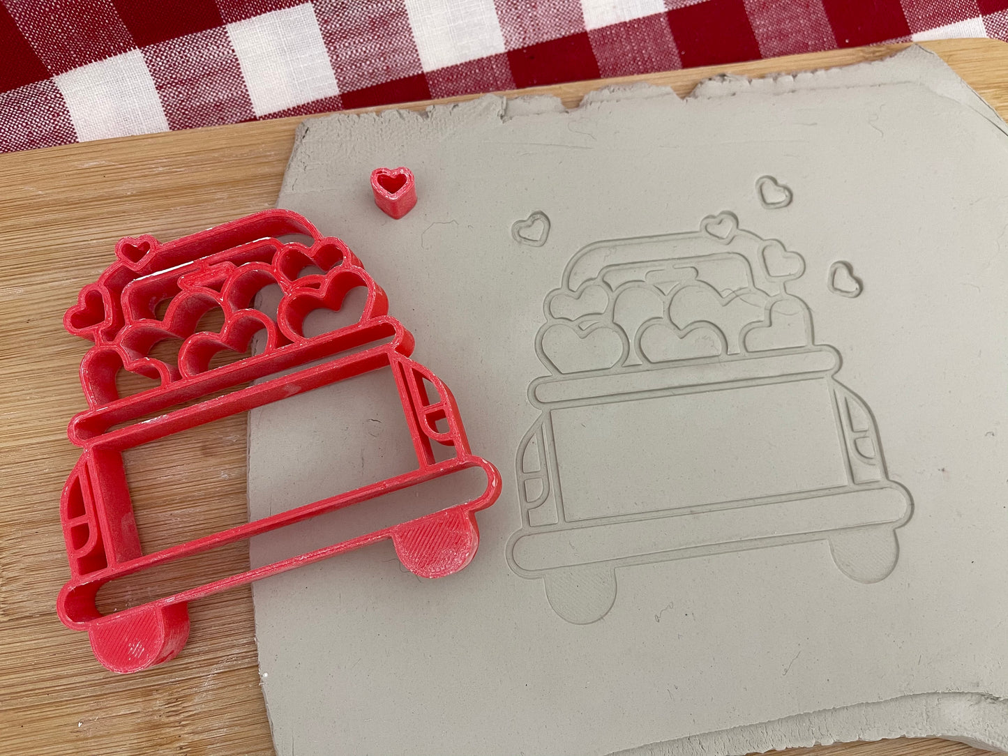 Pottery Stamp, Vintage Truck with hearts design - multiple sizes