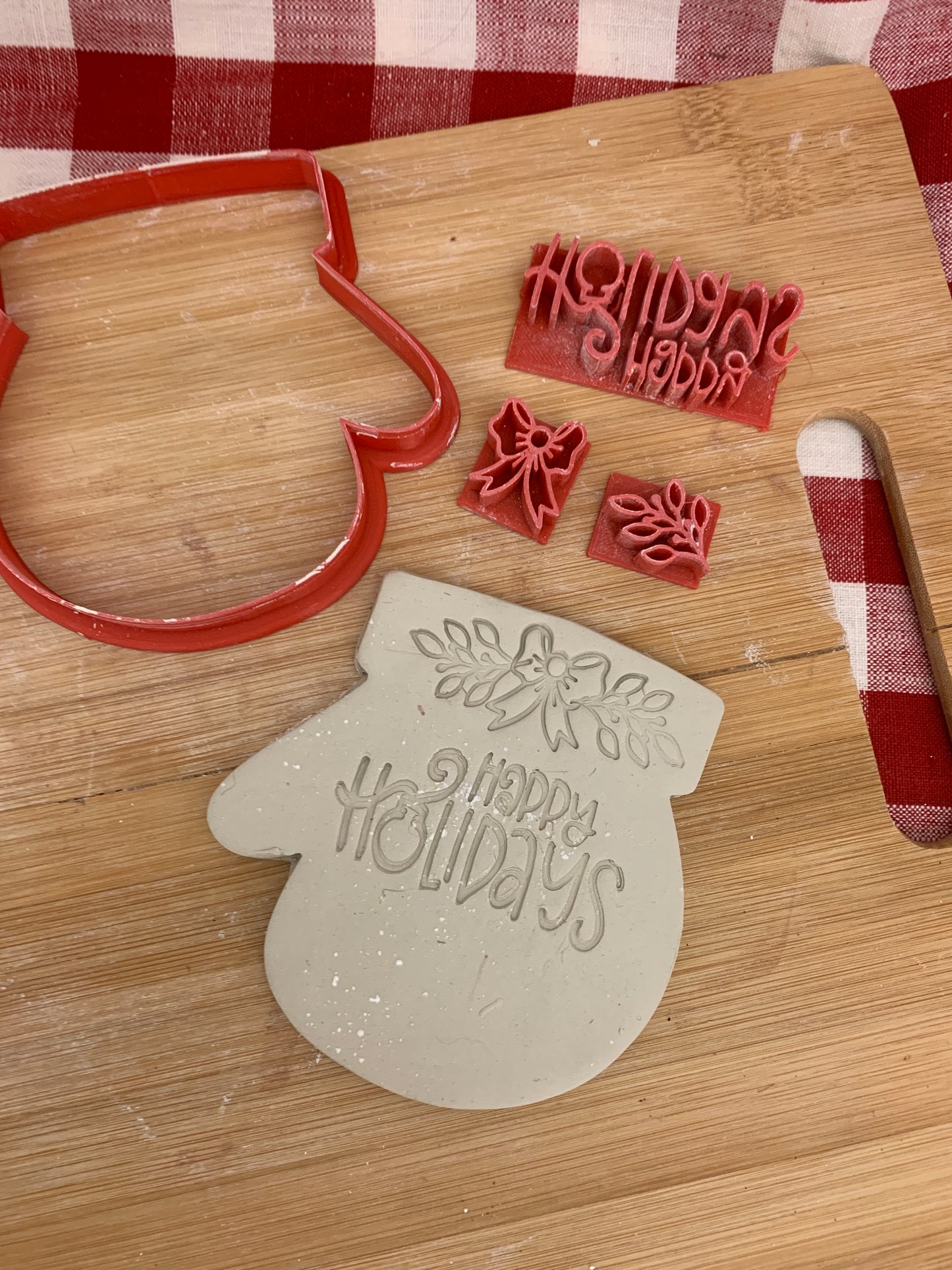Christmas casual "Happy Holidays" word stamp - plastic 3D printed, multiple sizes