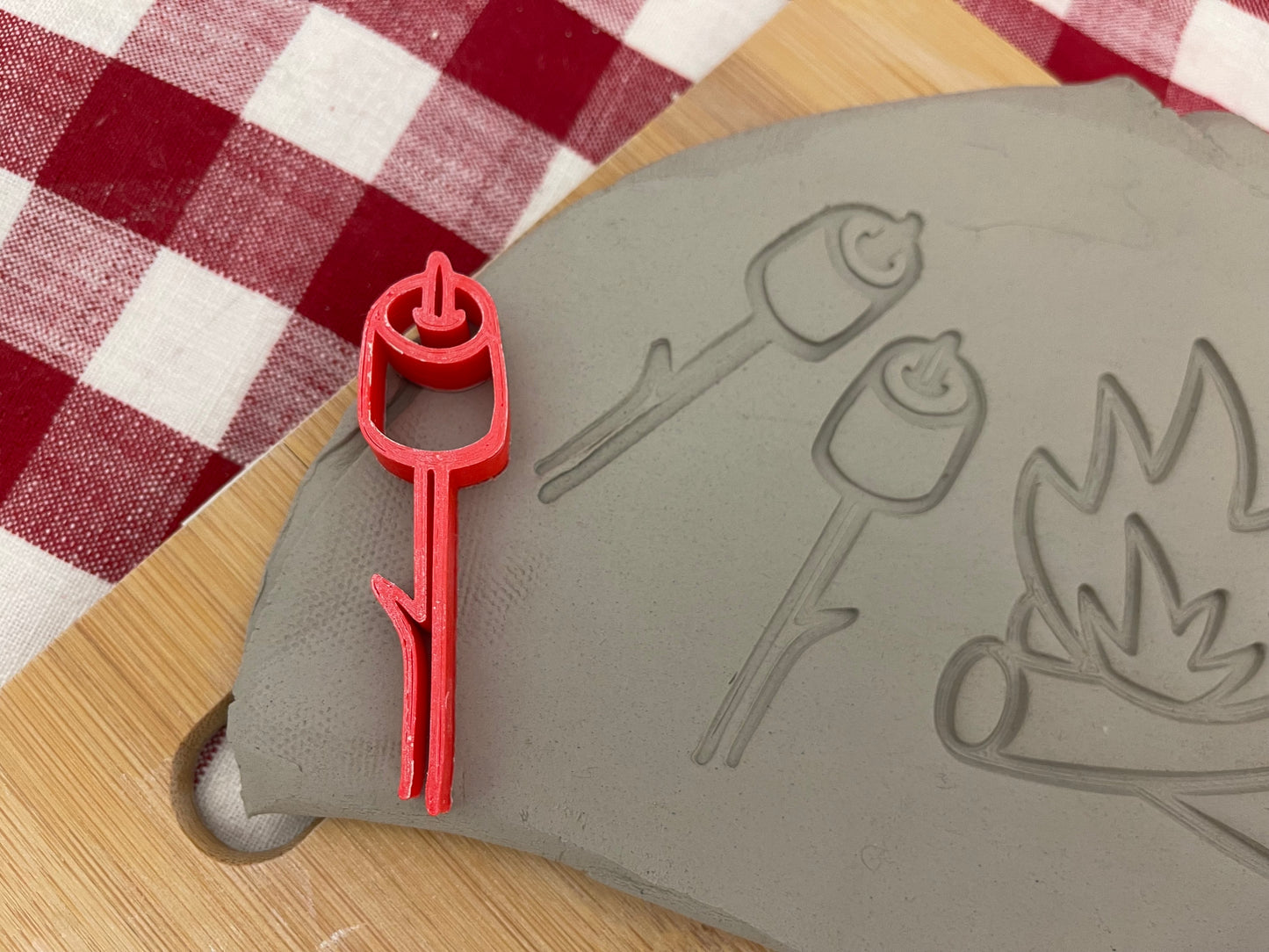 Camp Fire, Marshmallows pottery stamp, Camping doodle series - Pottery Tool, plastic 3d printed, multiple sizes available